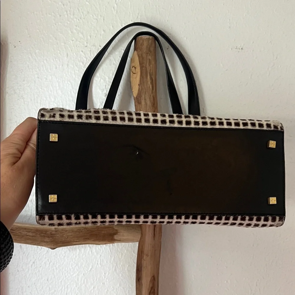 Kate Spade Black and Cream Checkered Shoulder Bag Calf Hair Leather Box